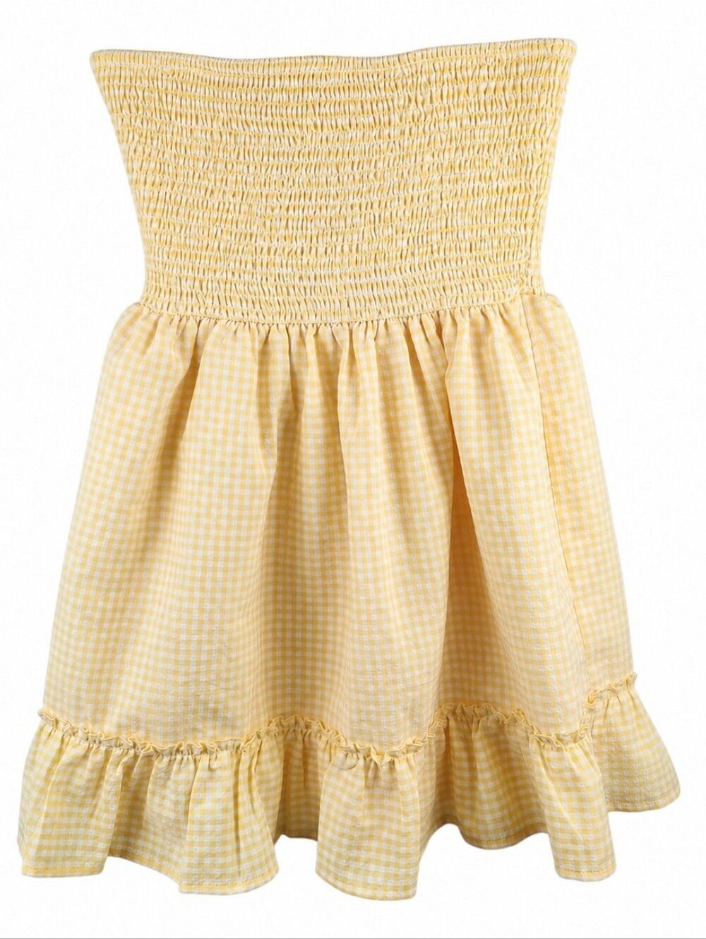 Beginning Boutique Womens Yellow Gingham Mini Dress Strapless Smocked Size 2 NWT